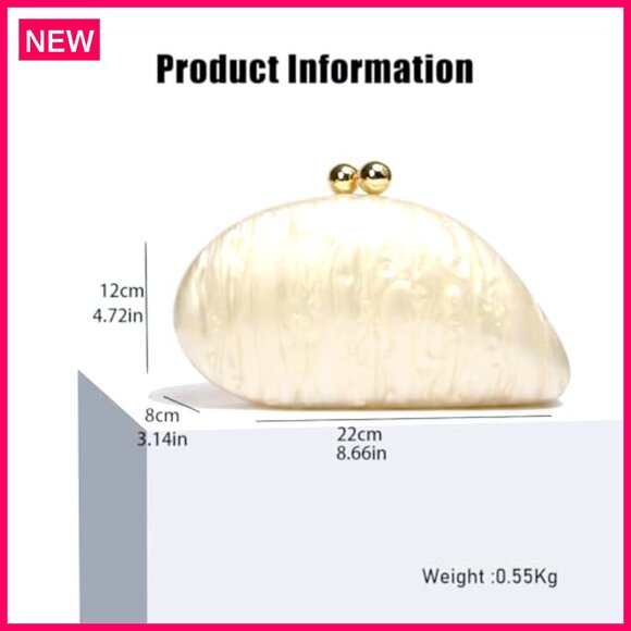 Acrylic Shell Clutch Evening Bag with Chain for Wedding Party Prom